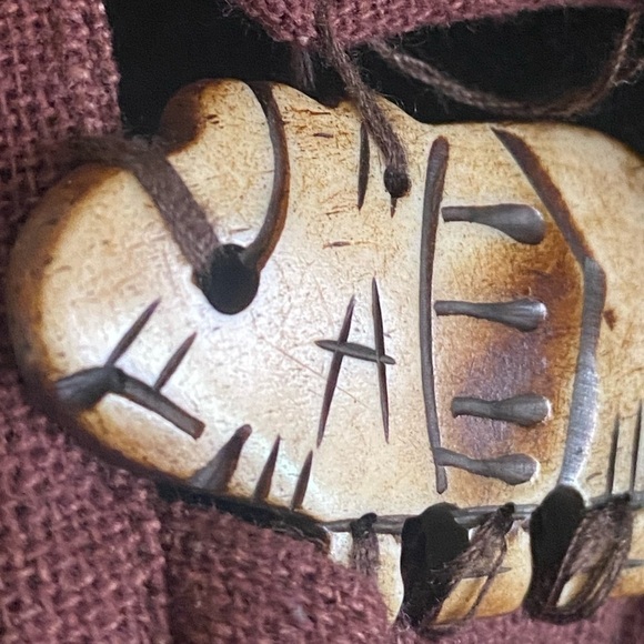 Vintage Denim Maxi Coat Wooden Elephant Bone Inserts Blue Jean Large Oversized - Picture 7 of 15